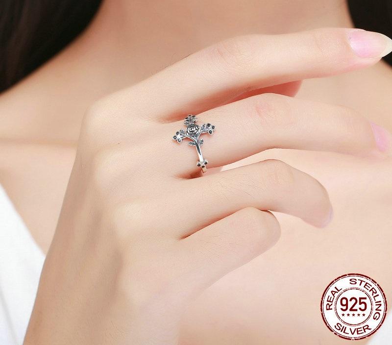 Rose Cross Sterling Silver Ring