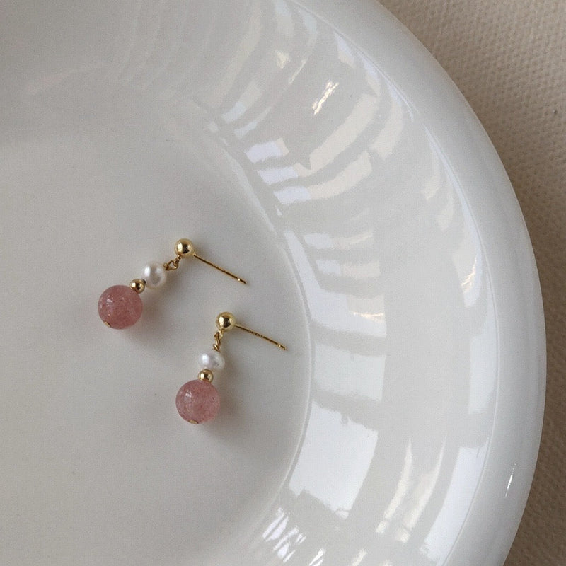 [] Rose Quartz Pearl Earrings