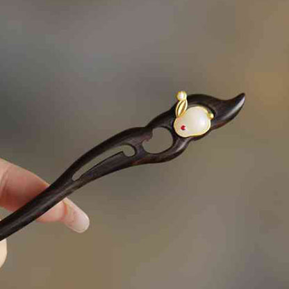 Sandalwood Rabbit Hairpin | Auspicious Cloud Chinese Hairpin