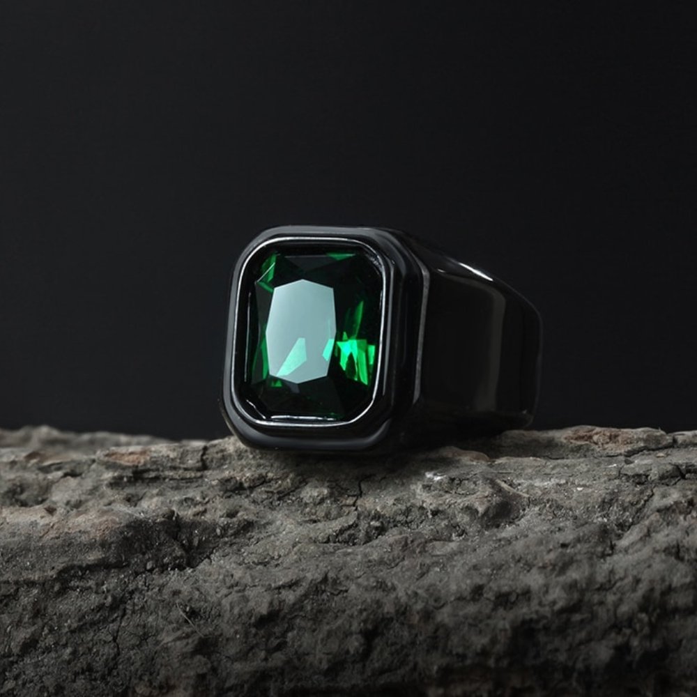 Shiny Gemstone Black Ring