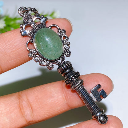 Silver Crystal Key Pendant With Healing Gemstones 65mm