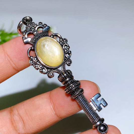 Silver Crystal Key Pendant With Healing Gemstones 65mm