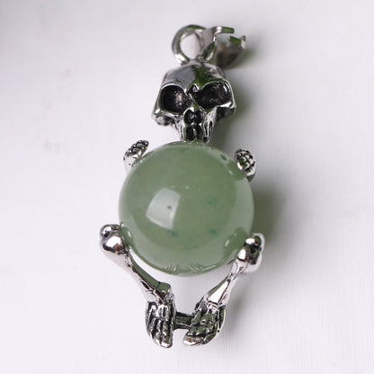 Silver Skeleton Wrapped Round Ball Crystal Spiritual Pendant