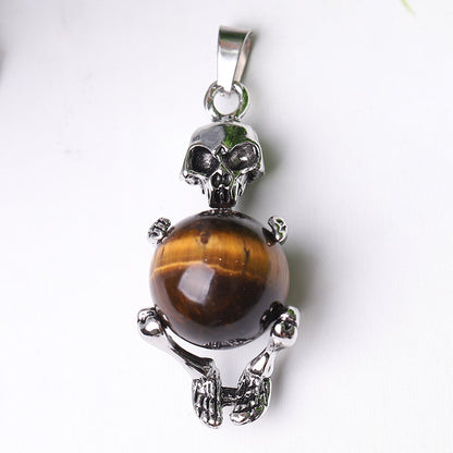 Silver Skeleton Wrapped Round Ball Crystal Spiritual Pendant