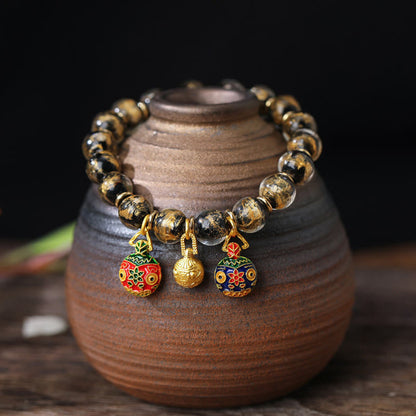Spiritual Bracelet With Gold Swallowing Beast & Liuli Beads