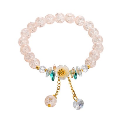 Spiritual Glass Bead Bracelet With Flower Charm for Protection