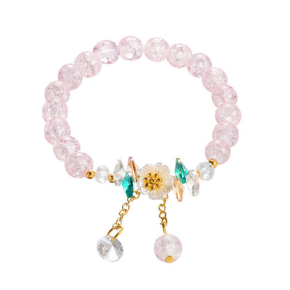 Spiritual Glass Bead Bracelet With Flower Charm for Protection