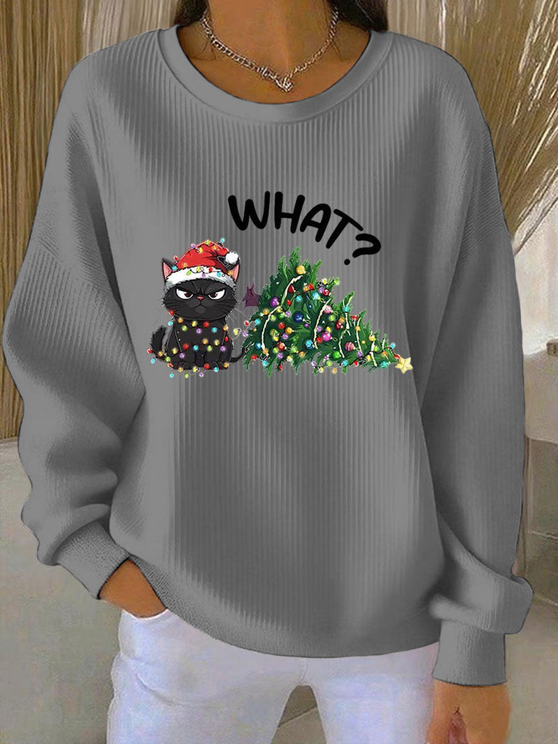 Women's Christmas Ribbed Crew Neck Sweatshirt