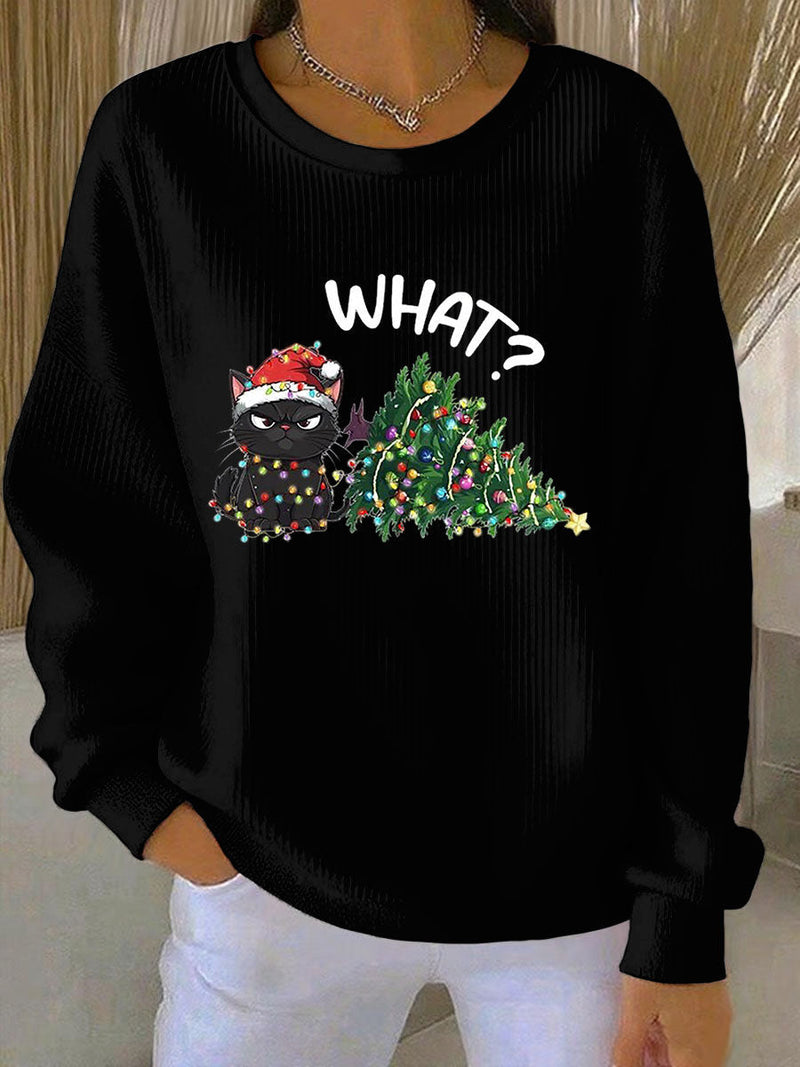 Women's Christmas Ribbed Crew Neck Sweatshirt