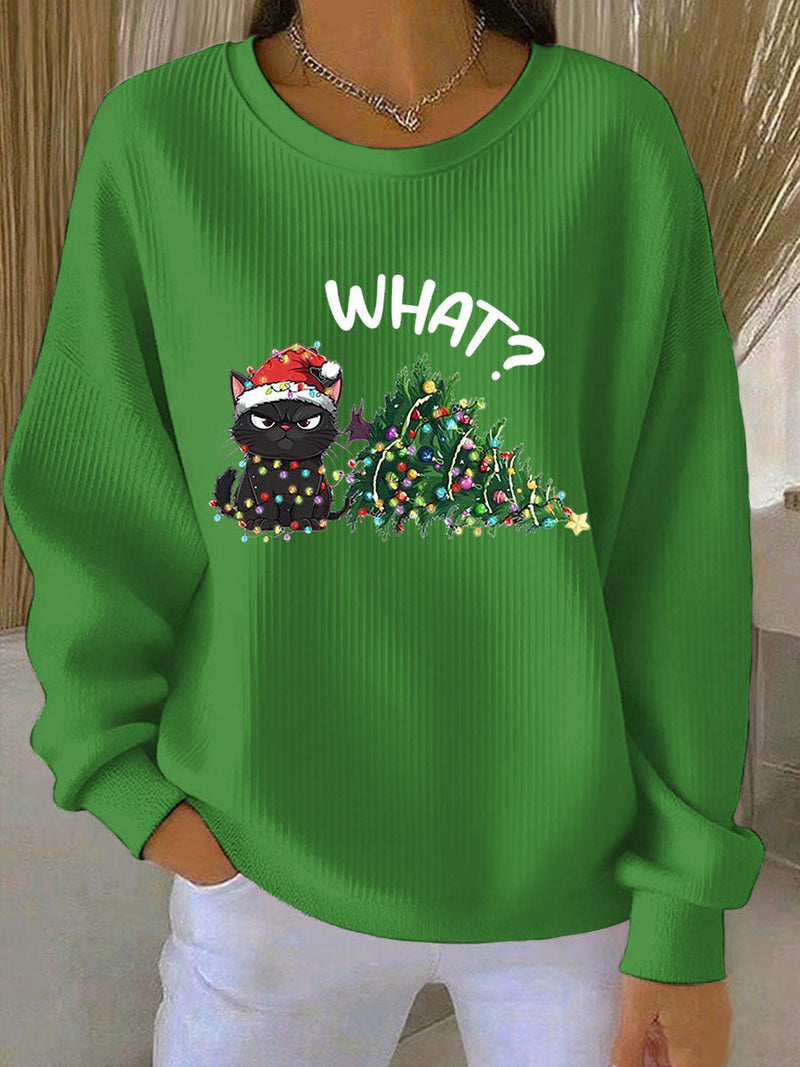Women's Christmas Ribbed Crew Neck Sweatshirt