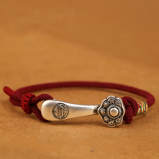 Sterling Silver Ruyi Red String Protection Bracelet for Luck