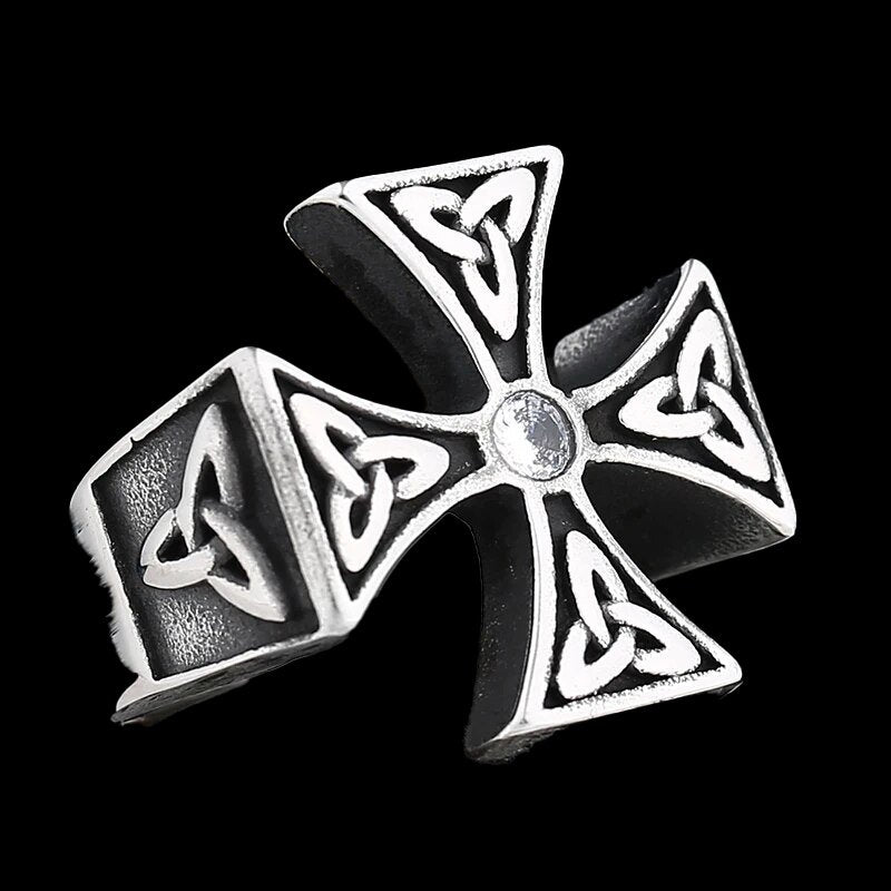 Stone Triquetra Cross Ring