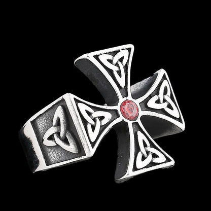 Stone Triquetra Cross Ring