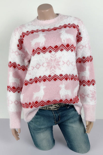Striped Christmas Snow Deer Sweater
