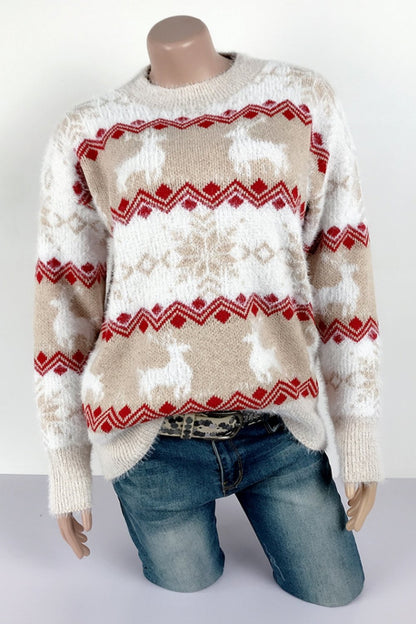 Striped Christmas Snow Deer Sweater