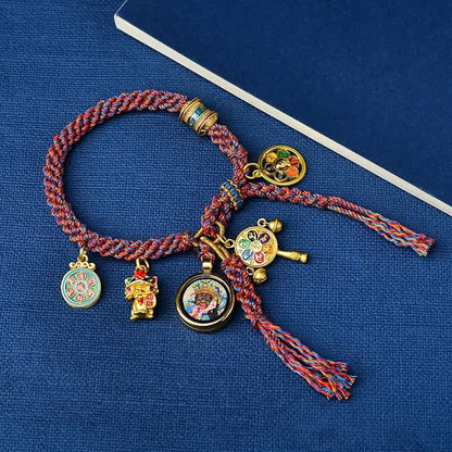Tibetan Green Tara & Zakiram Red String Bracelet for Wealth