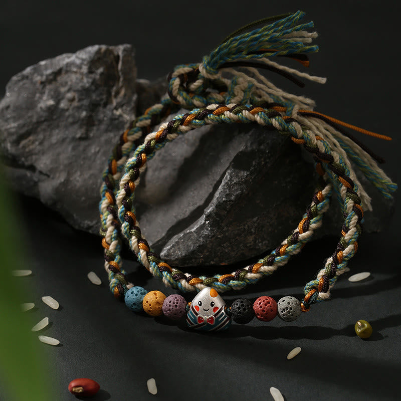 Lava Rock Fu Character Luck Braided Bracelet