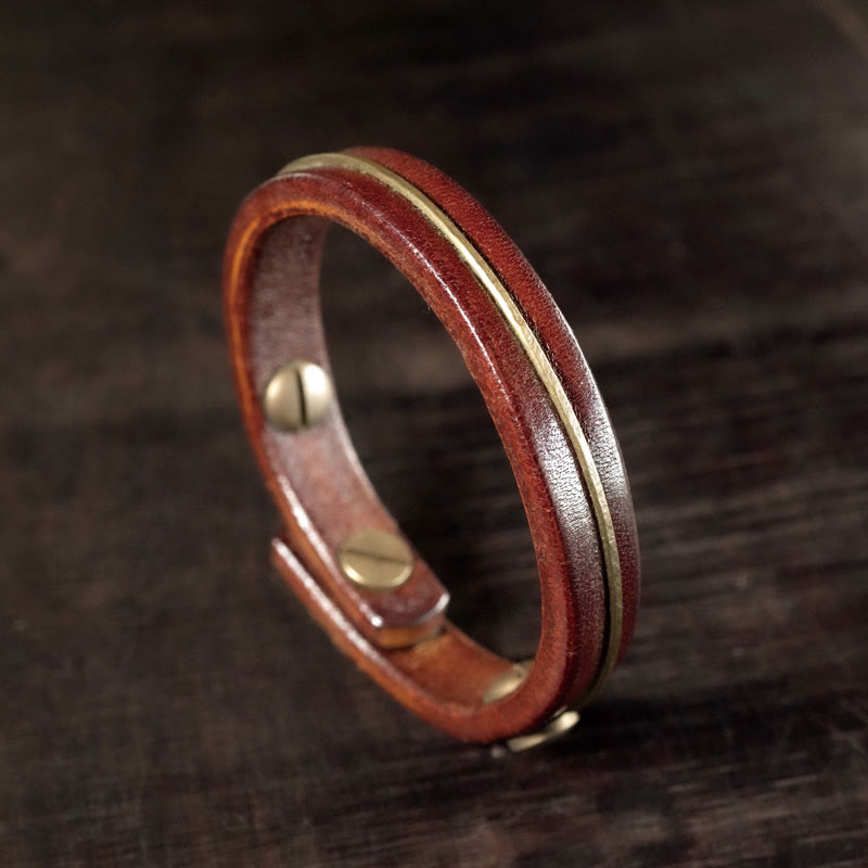 Leather Copper Spiritual Protection Bracelet - 16-16.6cm