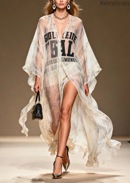 V Neck Print Chiffon Loose Cardigans Summer