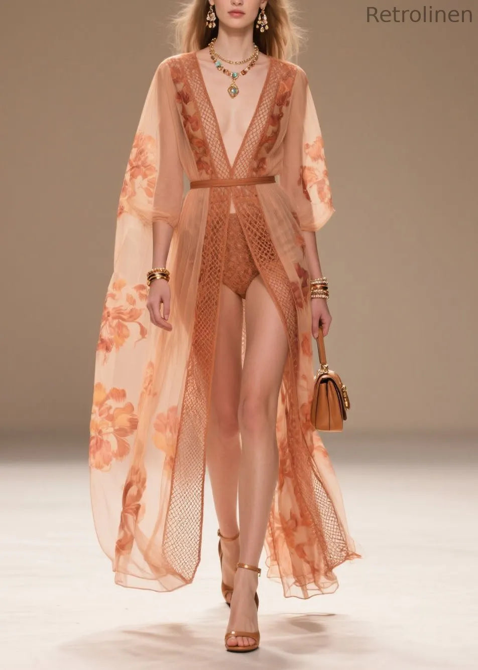 Style Orange V Neck Print Chiffon Sun Protection Cardigans Summer