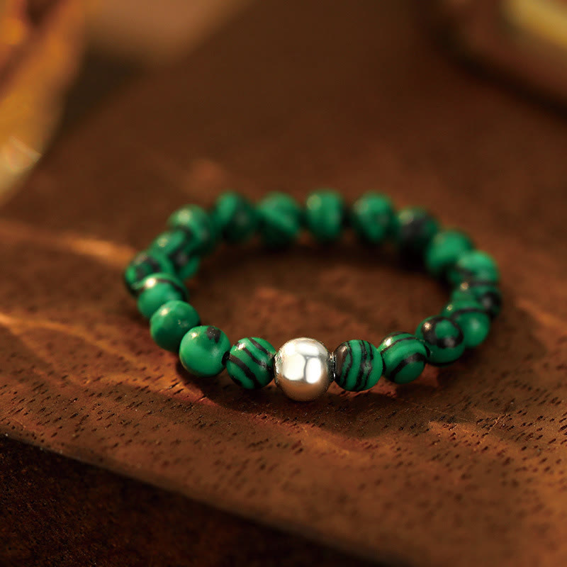 White Jade Black Onyx Crystal Bead Elastic Ring