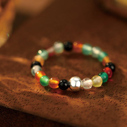 White Jade Black Onyx Crystal Bead Elastic Ring